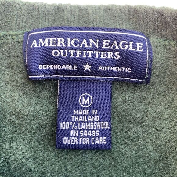 American Eagle 100% Lambswool Women’s Sweater Med Small Green Crew Neck Striped - Picture 6 of 9